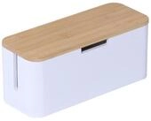 relaxdays Kabelbox aus Bambus, Natur-Wei&szlig;