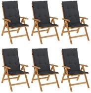 vidaXL Gartenstuhl, Outdoor St&uuml;hle mit Kissen 6 Stk. Massivholz Teak