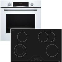 BOSCH Backofen-Set Weiss Kochfeld 3D Heissluft Glaskeramik Zweikreiszone rahmenlos