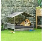 PawHut Hundeh&uuml;tte Rattan Hundehaus mit Kissen, Hundebett im Hausform, f&uuml;r...
