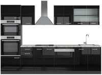 Vicco K&uuml;chenzeile R-Line, Schwarz Hochglanz/Anthrazit, 300 cm mit Hochschrank,...