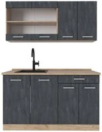 Vicco K&uuml;chenzeile R-Line, Schwarz Beton/Goldkraft Eiche, 140 cm AP Eiche