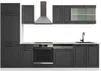Vicco K&uuml;chenzeile R-Line, Anthrazit Landhaus/Wei&szlig;, 300 cm, AP Marmor grau