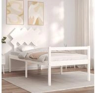 vidaXL Bett Seniorenbett mit Kopfteil Wei&szlig; Massivholz