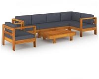 vidaXL Gartenlounge-Set 7-tlg. Garten-Lounge-Set mit Dunkelgrauen Auflagen...