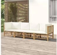 vidaXL Loungeset vidaXL 4-tlg. Garten-Lounge-Set mit Cremewei&szlig;en Kissen Bambus