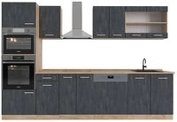 Vicco K&uuml;chenzeile R-Line, Schwarz Beton/Goldkraft Eiche, 300 cm AP Eiche