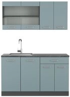 Vicco K&uuml;chenzeile R-Line, Blau-Grau/Anthrazit, 140 cm ohne Arbeitsplatte