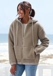 Elbsand Fleecejacke &Uuml;bergangsjacke aus Teddy-Fleece mit verstellbarer Kapuze