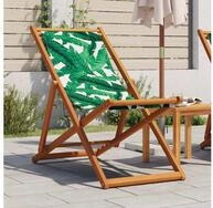 vidaXL Stuhl, Strandstuhl Klappbar Blattmuster Massivholz Eukalyptus Stoff