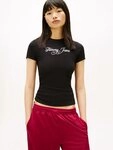 Tommy Jeans Kurzarmshirt TJW SLIM ESS LOGO 1 RIB TEE EXT in gerippter Struktur