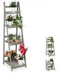 relaxdays Blumenst&auml;nder Blumentreppe Holz grau, XL grau 41 cm x 160 cm x 50 cm