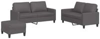 vidaXL Sofa 3-tlg. Sofagarnitur mit Kissen Grau Kunstleder