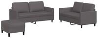 vidaXL Sofa 3-tlg. Sofagarnitur mit Kissen Grau Kunstleder