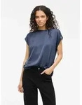 Vila Kurzarmshirt VIELLETTE S/S SATIN TOP - NOOS Kunstfaser, regular fit blau M (38)