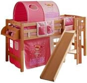 Ticaa Hochbett Hochbett mit Rutsche Podestbett "Tino" Buche Natur