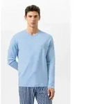 Mey Pyjamaoberteil Mey Herren Langarm-T-Shirt Serie Solid Night Uni (1-tlg) blau XXL