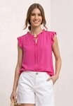 STREET ONE Shirtbluse Sommertop - Split Neck mit R&uuml;schen und B&auml;ndern