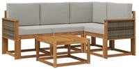 vidaXL Gartenlounge-Set Outdoor-Sofagarnitur 5 pcs Nat&uuml;rlich und Hellgrau Polyester,