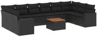 vidaXL Gartenlounge-Set 11-tlg. Garten-Sofagarnitur mit Kissen Schwarz Poly Rattan,