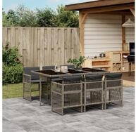 vidaXL Essgruppe, 7-tlg. Garten-Essgruppe mit Kissen Grau Poly Rattan