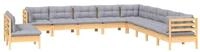 vidaXL Gartenlounge-Set 11-tlg. Garten-Lounge-Set mit Grauen Kissen Massivholz