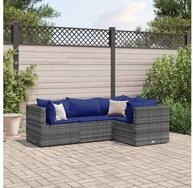 vidaXL Gartenlounge-Set, 4-tlg. Garten-Lounge-Set mit Kissen Grau Poly Rattan