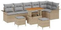 vidaXL Gartenlounge-Set Gartensofa-set mit Kissen 9 pcs Beige Poly-Rattan,...