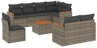 vidaXL Gartenlounge-Set 9-tlg. Garten-Sofagarnitur mit Kissen Grau Poly Rattan,