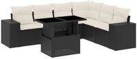 vidaXL Gartenlounge-Set 7-tlg. Garten-Sofagarnitur mit Kissen Schwarz Poly...