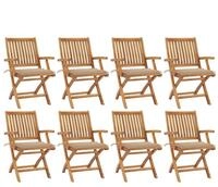 vidaXL Gartenstuhl Klappbare Gartenst&uuml;hle mit Kissen 8 Stk. Massivholz (8 St)