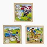 goki Konturenpuzzle Einlegepuzzle Bauernhof, Feuerwehr 3er Set, 9 Puzzleteile,...