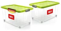 BigDean Aufbewahrungsbox 60 L mit Deckel gro&szlig; &ndash; robuste Stapelbox rollbar mit
