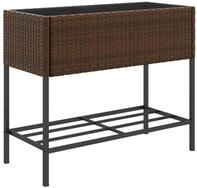 vidaXL Blumentopf Pflanzk&uuml;bel mit Ablage Braun Poly Rattan (1 St)