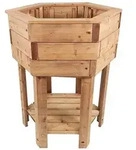NATIV Pflanzk&uuml;bel Pflanzkasten 6eckig aus Holz braun &Oslash; 67 cm x 56 cm x 80 cm...