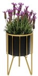 DanDiBo Blumenhocker mit Topf Metall Gold Schwarz Rund 32-45 cm Blumenst&auml;nder,...