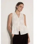 Apricot Spitzentop Peplum-Oberteil mit Blumenstickerei wei&szlig; S (36)