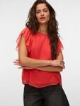 Vero Moda R&uuml;schentop VMSMILLA S/L FRILL O-NECK TOP WVN Kunstfaser, normal