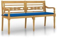 vidaXL Gartenbank, Batavia-Bank mit K&ouml;nigsblauem Kissen 150 cm Massivholz Teak