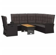 vidaXL Gartenlounge-Set 3-tlg. Garten-Lounge-Set mit Kissen Schwarz Poly Rattan,