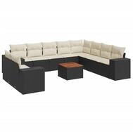 vidaXL Gartenlounge-Set 11-tlg. Garten-Sofagarnitur mit Kissen Schwarz Poly...