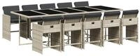 vidaXL Garten-Essgruppe 11-tlg. Garten-Essgruppe mit Kissen Hellgrau Poly...