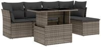 vidaXL Gartenlounge-Set 6-tlg. Garten-Sofagarnitur mit Kissen Grau Poly Rattan