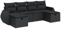 vidaXL Gartenlounge-Set 6-tlg. Garten-Sofagarnitur mit Kissen Schwarz Poly Rattan,