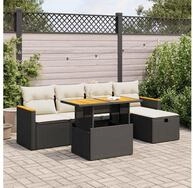 vidaXL Gartenlounge-Set, 6-tlg. Garten-Sofagarnitur mit Kissen Schwarz Poly Rattan