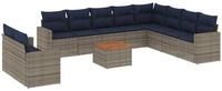 vidaXL Gartenlounge-Set 11-tlg. Garten-Sofagarnitur mit Kissen Grau Poly Rattan,
