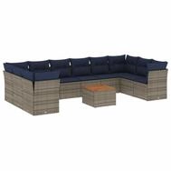 vidaXL Gartenlounge-Set 11-tlg. Garten-Sofagarnitur mit Kissen Grau Poly Rattan,