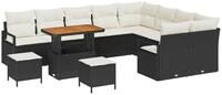 vidaXL Gartenlounge-Set Gartensofa-set mit Kissen 12 pcs Schwarz Poly-Rattan,