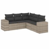 vidaXL Gartenlounge-Set 5-tlg. Garten-Sofagarnitur mit Kissen Hellgrau Poly Rattan,