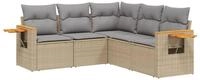 vidaXL Gartenlounge-Set 5-tlg. Garten-Sofagarnitur mit Kissen Beige Poly Rattan,